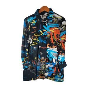 Paisley & Sage Art Pattern Long Tunic 2 Button Long Sleeve Shirt Size M Womens